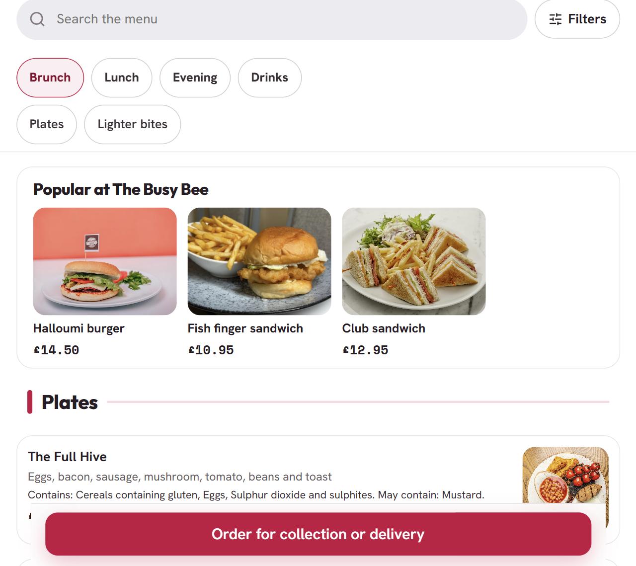 The demo restaurant's online menu with a Popular row of item photos